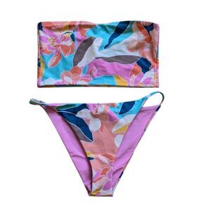 Kikirio Multicolored Printed Bandeau Two Piece Bikini Set L